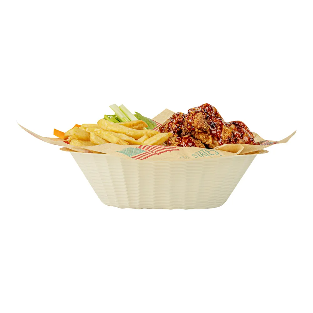 25 oz Cream Plastic Oval Food Serving Basket - Disposable - 9 1/4" x 6 1/4" x 2 1/2" - 25 count box