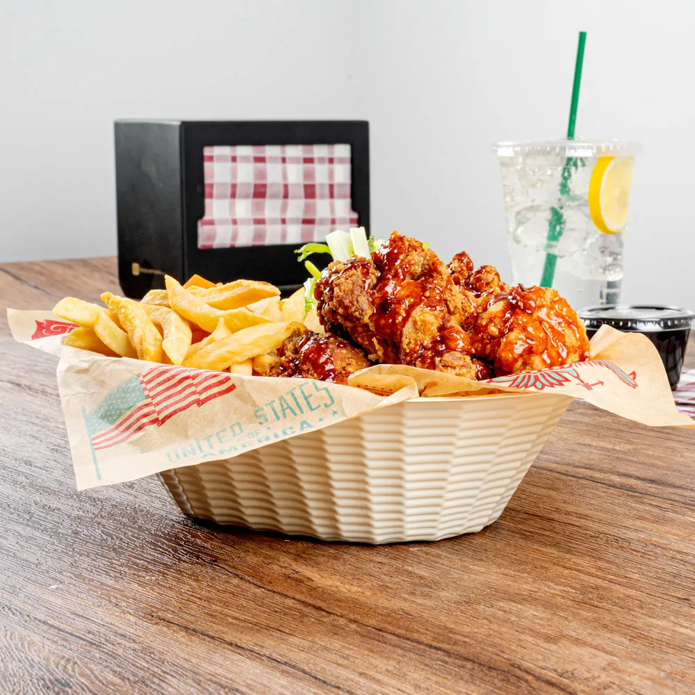 25 oz Cream Plastic Oval Food Serving Basket - Disposable - 9 1/4" x 6 1/4" x 2 1/2" - 25 count box