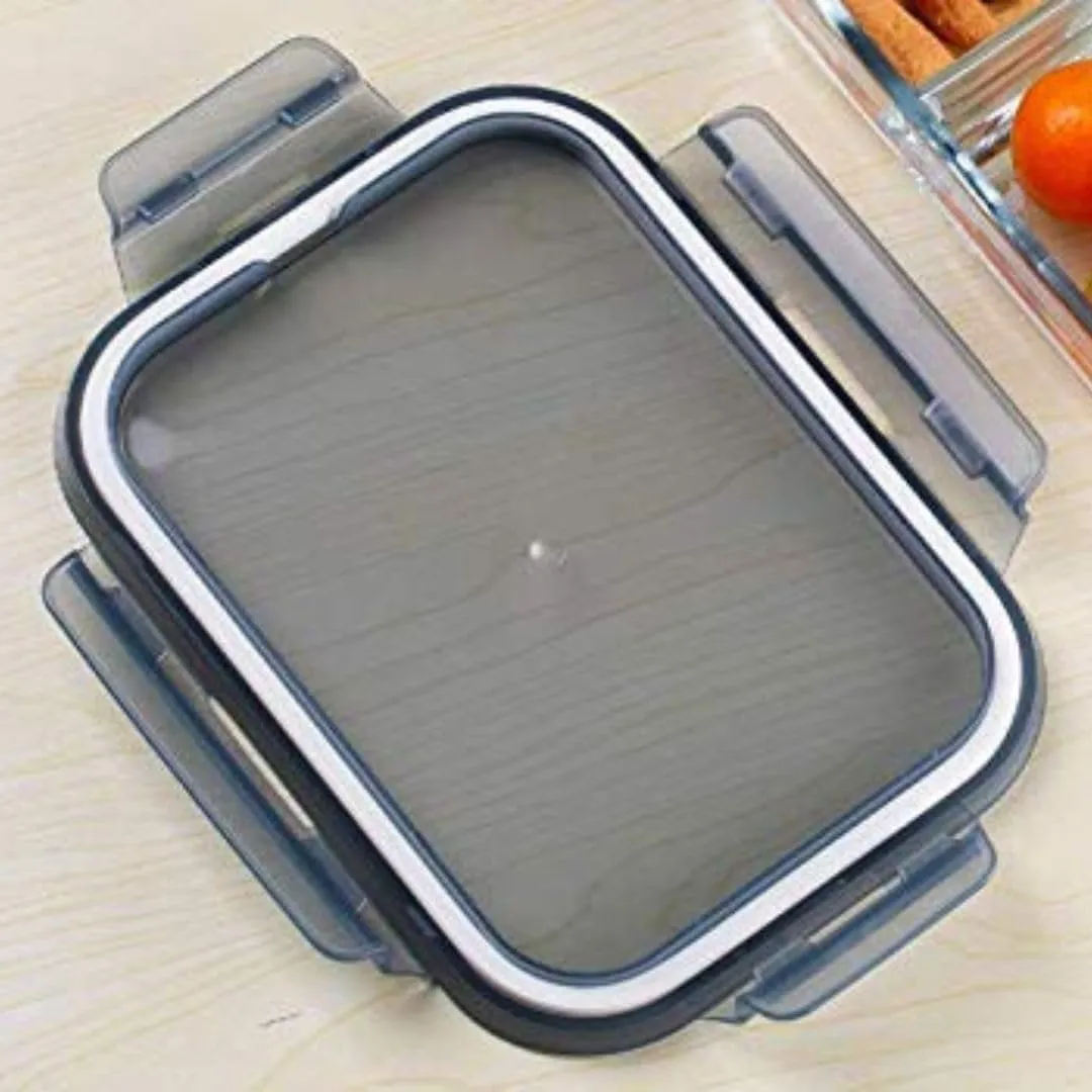 AAVIC MART 2 Partition/Compartment Lunch Box/Container Microwave Highly Heat-Resistant Glass Preservation Box for Kitchen or Outdoor Activities with Airtight Lid and Air Valve 1000ML (Set of 2)