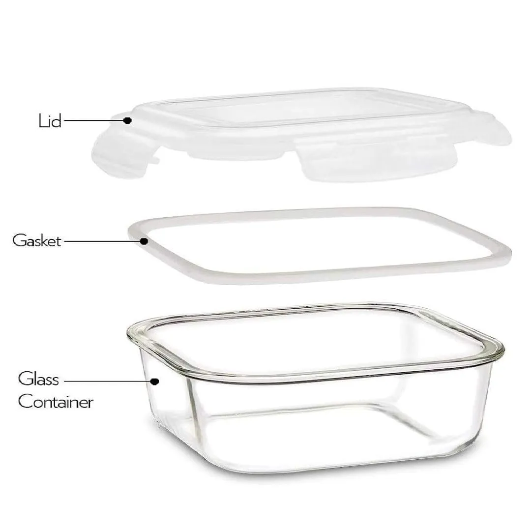 AAVIC MART 2 Partition/Compartment Lunch Box/Container Microwave Highly Heat-Resistant Glass Preservation Box for Kitchen or Outdoor Activities with Airtight Lid and Air Valve 1000ML (Set of 2)