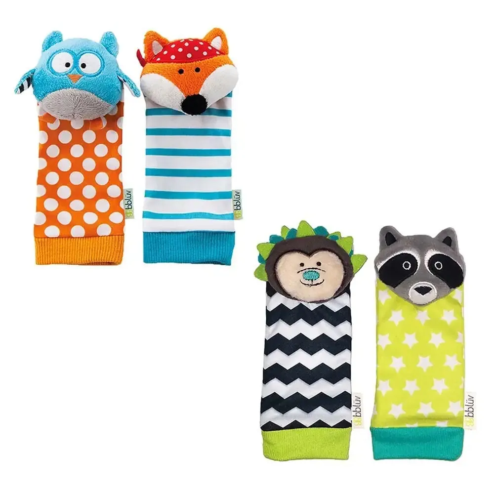 Bbluv Duo Developmental Foot Finders With Rattle - Hedgehog & Racoon