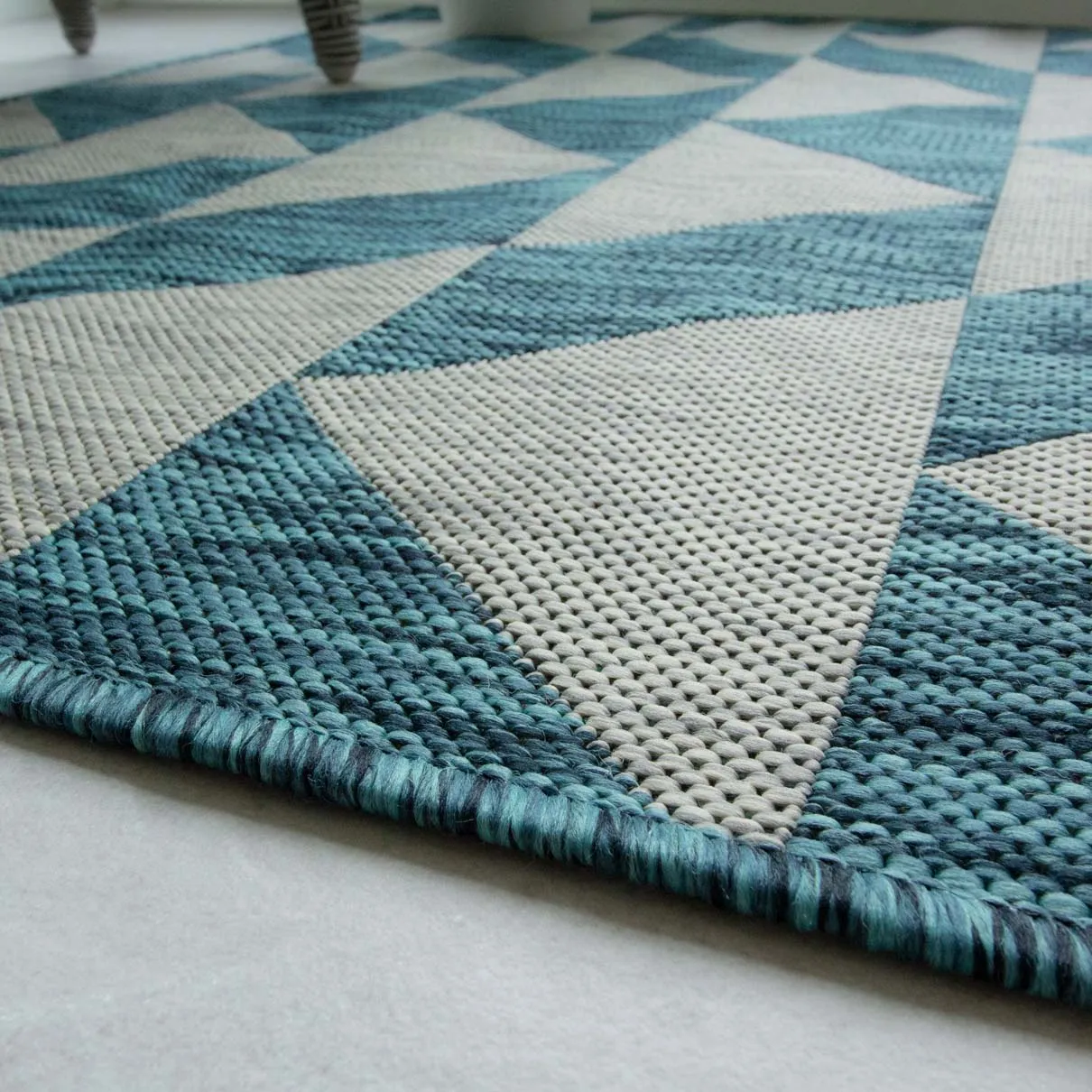 Blue Grey Geometric Indoor Outdoor Rugs - Marlo