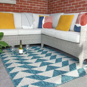 Blue Grey Geometric Indoor Outdoor Rugs - Marlo