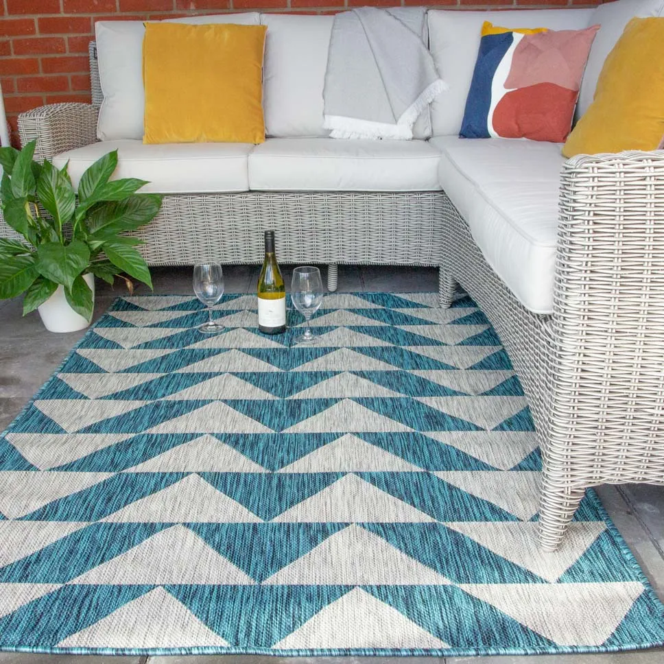 Blue Grey Geometric Indoor Outdoor Rugs - Marlo