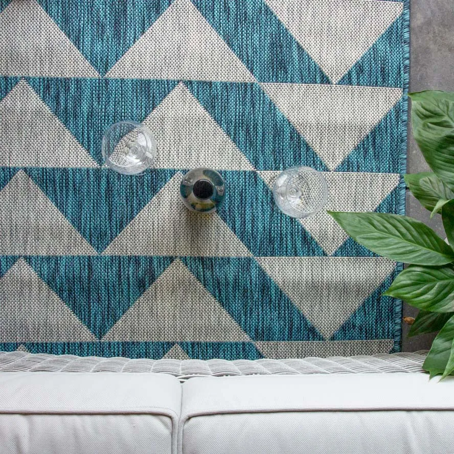Blue Grey Geometric Indoor Outdoor Rugs - Marlo
