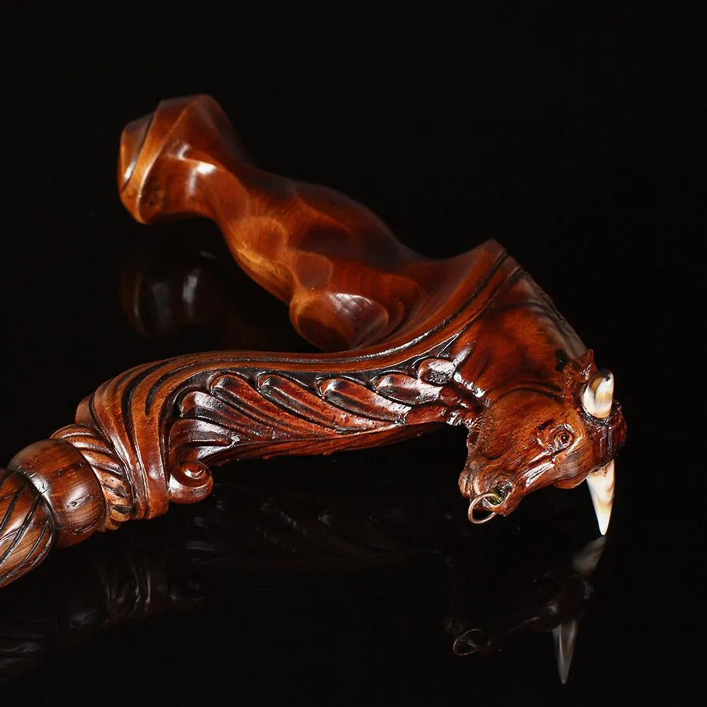 Bull Buffalo Right Hand Ergonomic Handcarved Cane