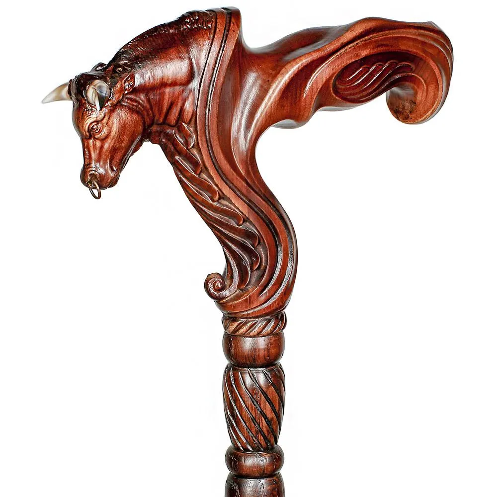 Bull Buffalo Right Hand Ergonomic Handcarved Cane