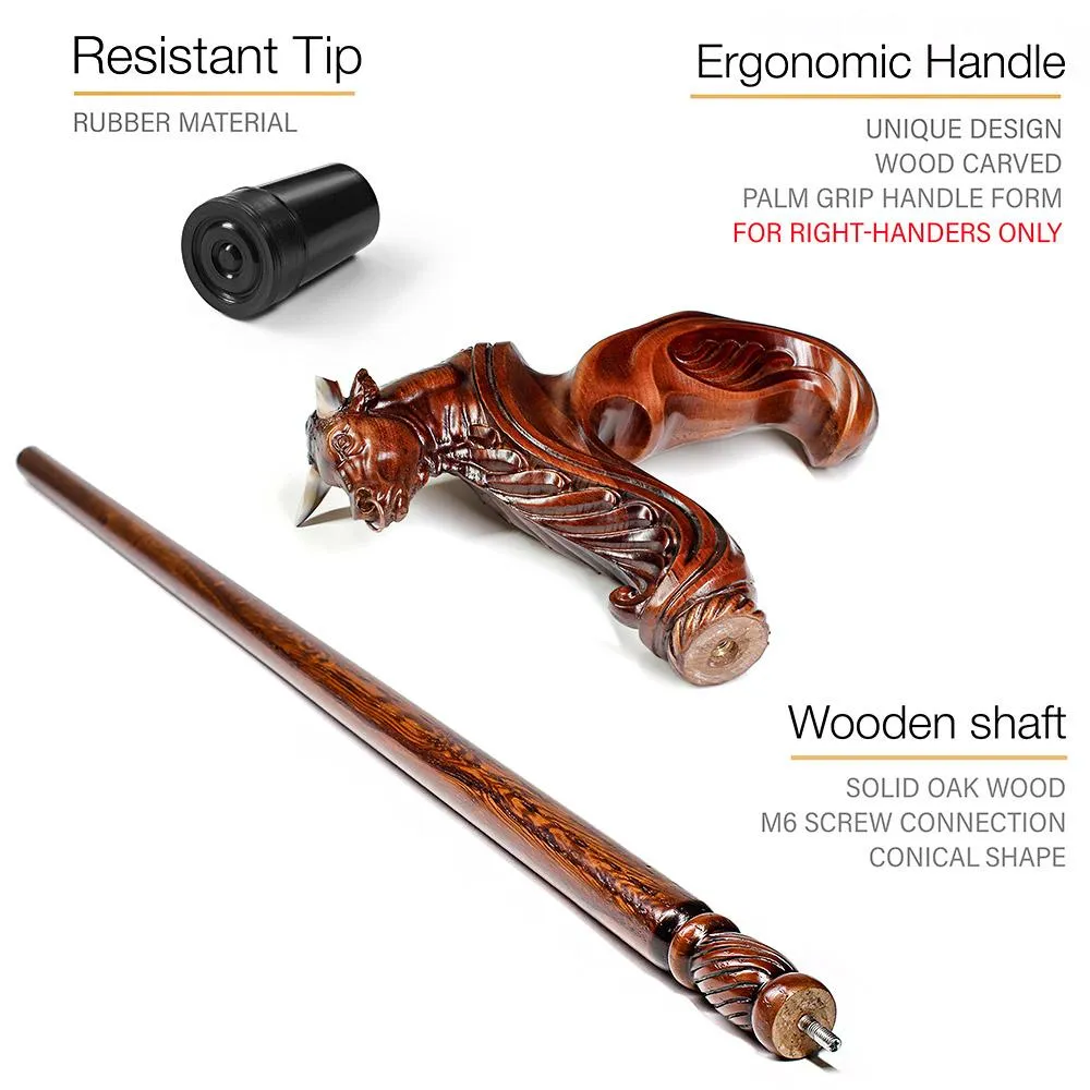 Bull Buffalo Right Hand Ergonomic Handcarved Cane