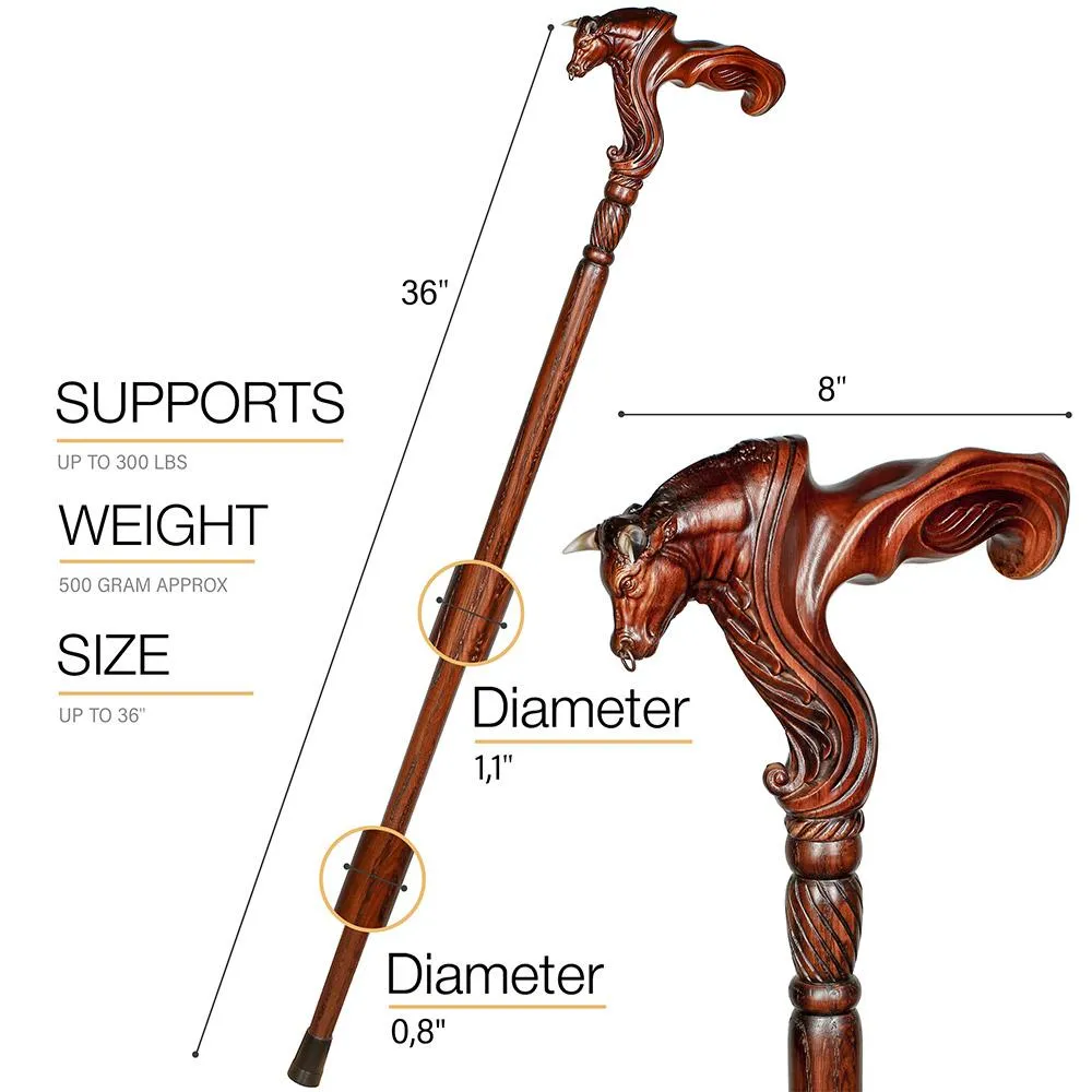 Bull Buffalo Right Hand Ergonomic Handcarved Cane