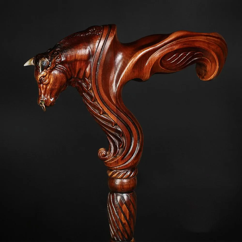 Bull Buffalo Right Hand Ergonomic Handcarved Cane