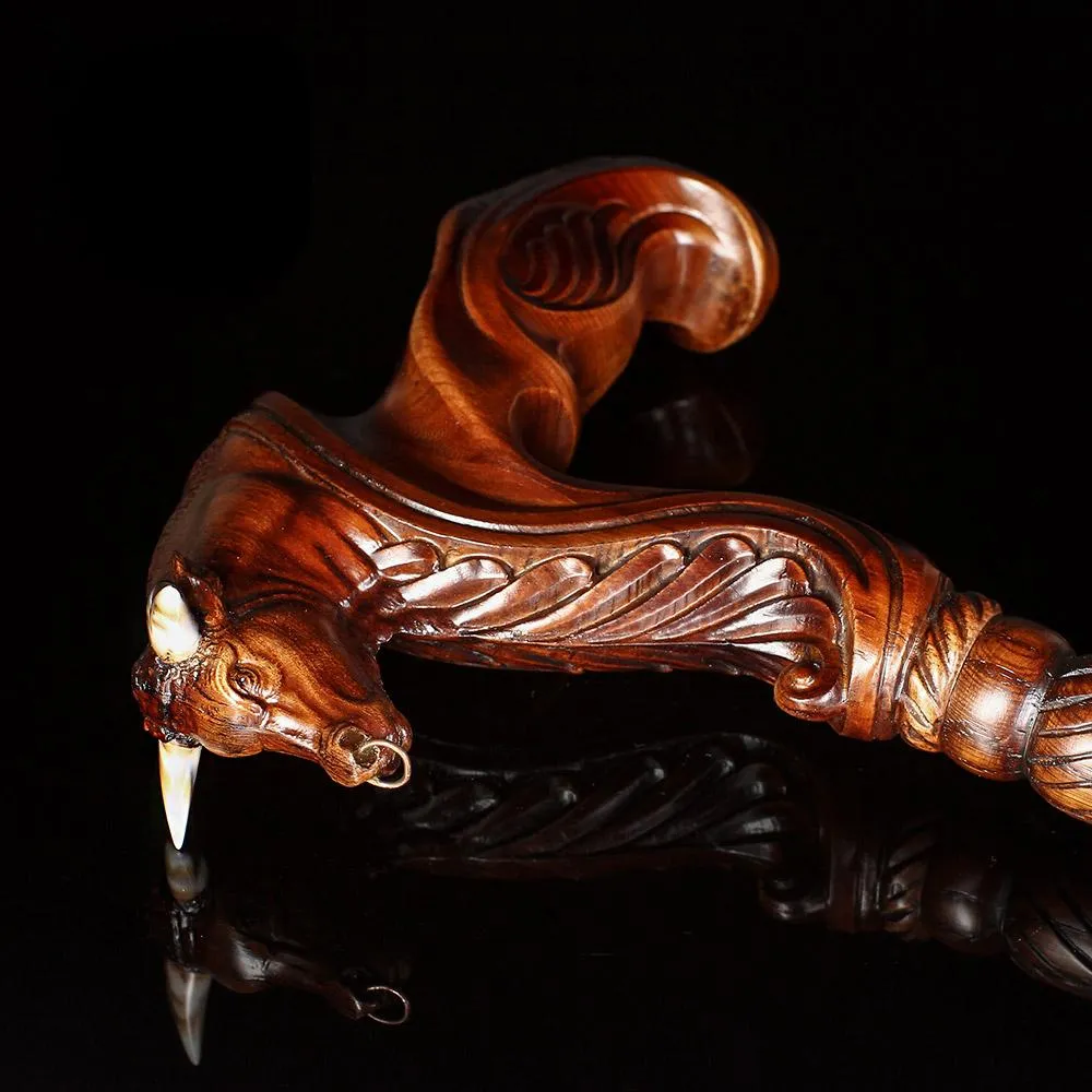 Bull Buffalo Right Hand Ergonomic Handcarved Cane