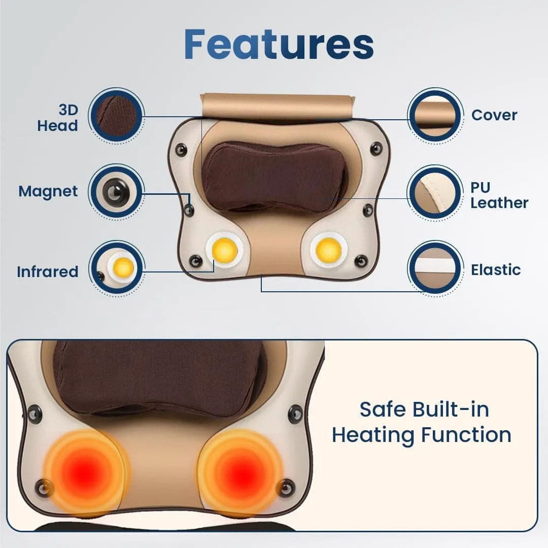 Dr Physio USA 3D Massage Pillow for Back, Shoulder, Leg, & Full Body Muscles Pain Relief, Shiatsu Kneading Rolling & Heating Massager with Speed Controller 1009 (Brown)