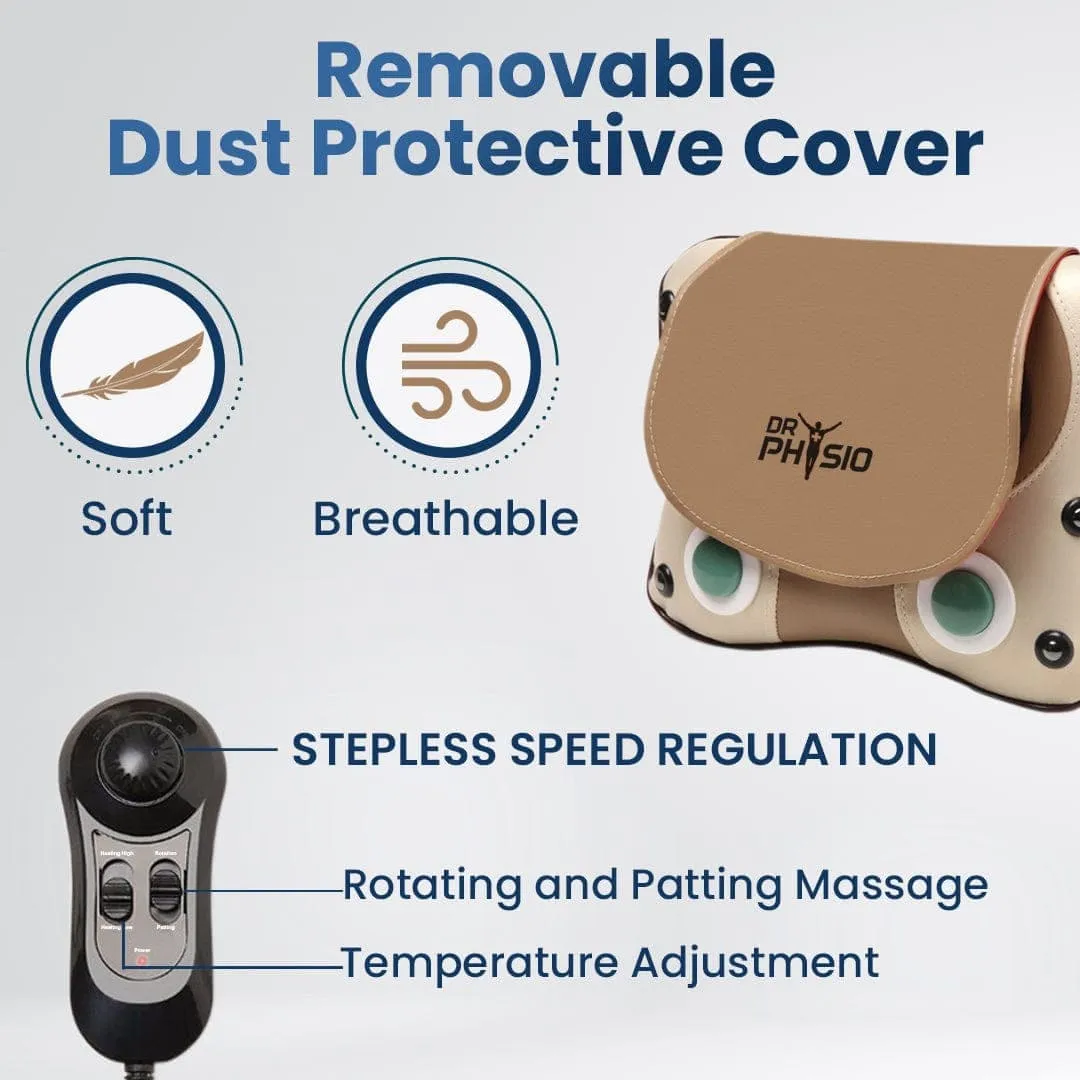 Dr Physio USA 3D Massage Pillow for Back, Shoulder, Leg, & Full Body Muscles Pain Relief, Shiatsu Kneading Rolling & Heating Massager with Speed Controller 1009 (Brown)