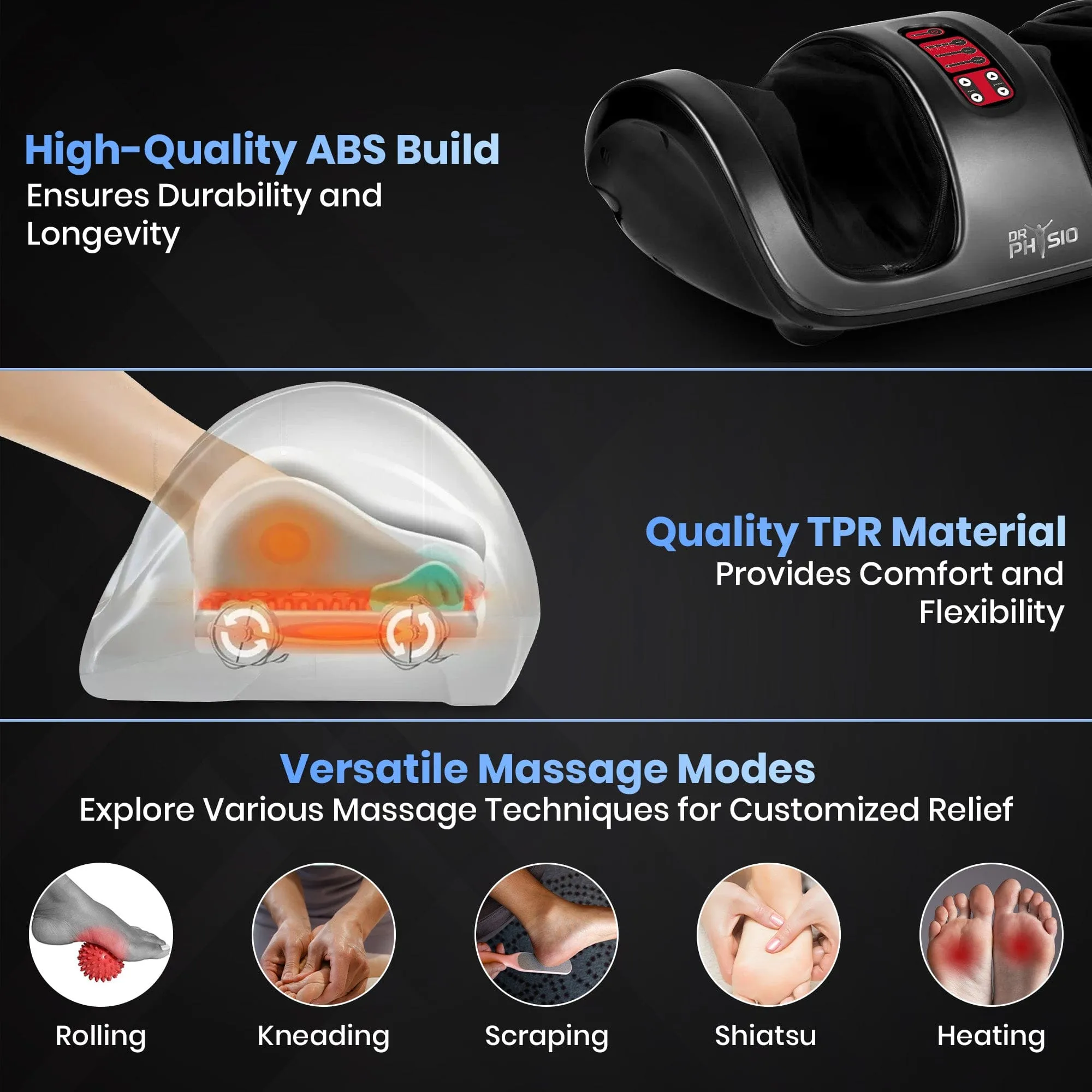 Dr Physio USA Electric Foot Massager with Kneading Massage At Home, Automatic Shiatsu Massage Machine For Pain Relief and Improving Blood Circulation with Heat -1019 (Black)