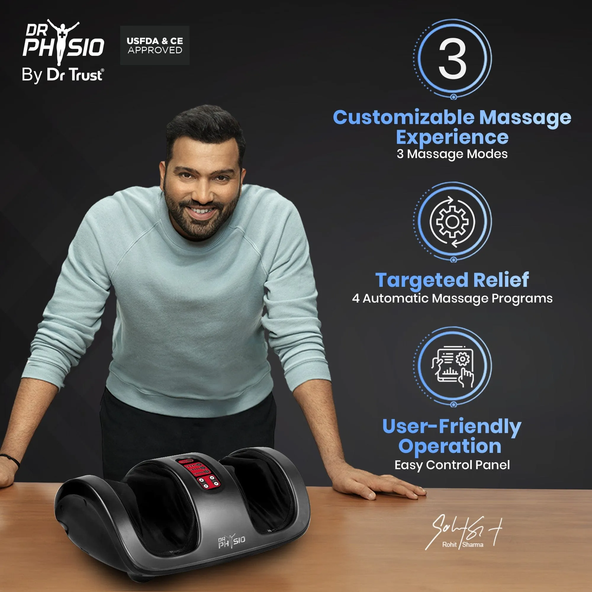 Dr Physio USA Electric Foot Massager with Kneading Massage At Home, Automatic Shiatsu Massage Machine For Pain Relief and Improving Blood Circulation with Heat -1019 (Black)