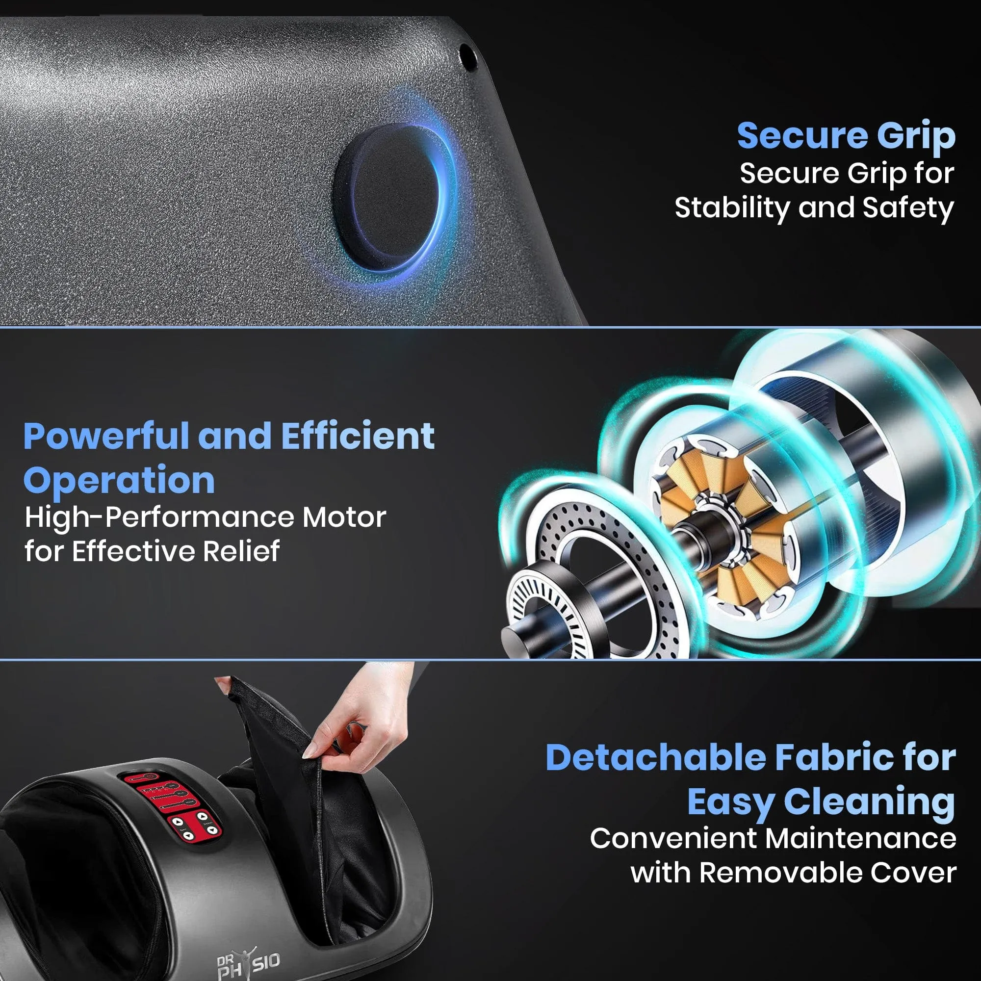 Dr Physio USA Electric Foot Massager with Kneading Massage At Home, Automatic Shiatsu Massage Machine For Pain Relief and Improving Blood Circulation with Heat -1019 (Black)