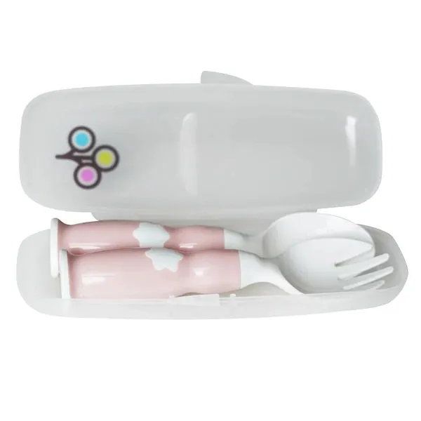 Ergonomic Fork & Spoon Set with Travel Case- Blush