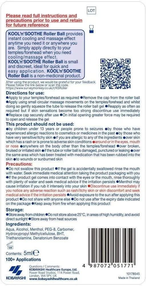Kool 'n' Soothe Rollerball Forehead Pain - 5ml