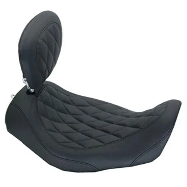 Mustang Tripper Wide Diamond Stitch Solo Seat with Driver Backrest for Harley Davidson 2006-15 Dyna models