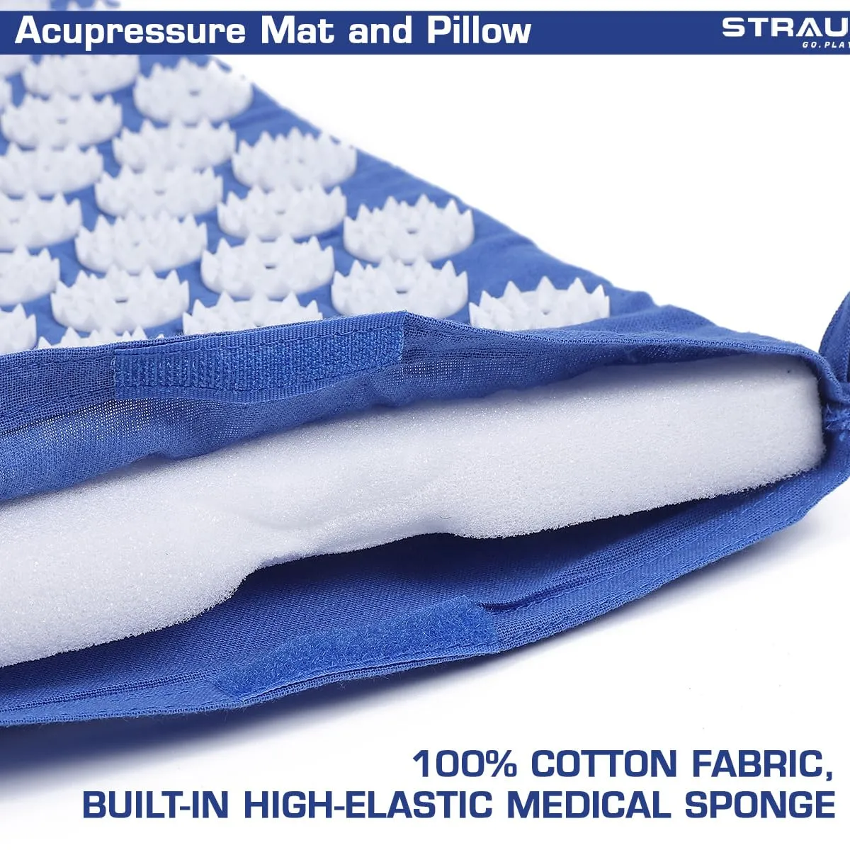 STRAUSS Pain Relief Acupressure Exercise Mat with Pillow | Yoga Acupuncture Mat Trigger Point Therapy, Muscle Relaxation, Cures Sciatica and Blood Circulation | 68 X 42 X 2 CM,(Sky Blue)