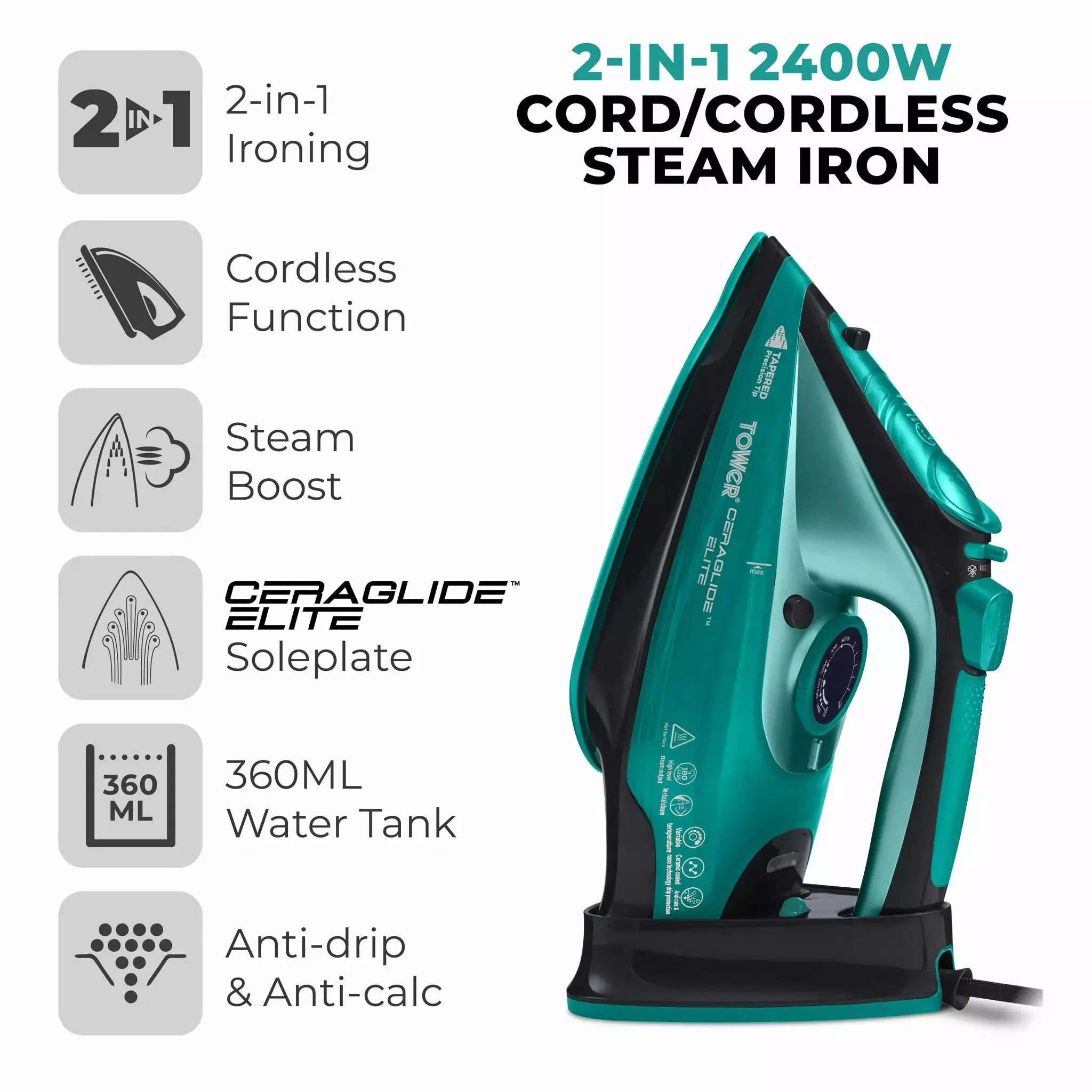 Tower Ceraglide Cord Cordless Iron